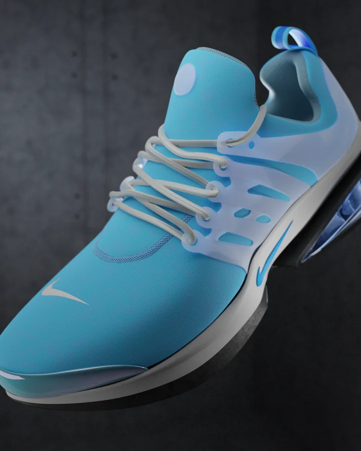 3D render of a turquoise and white running shoe